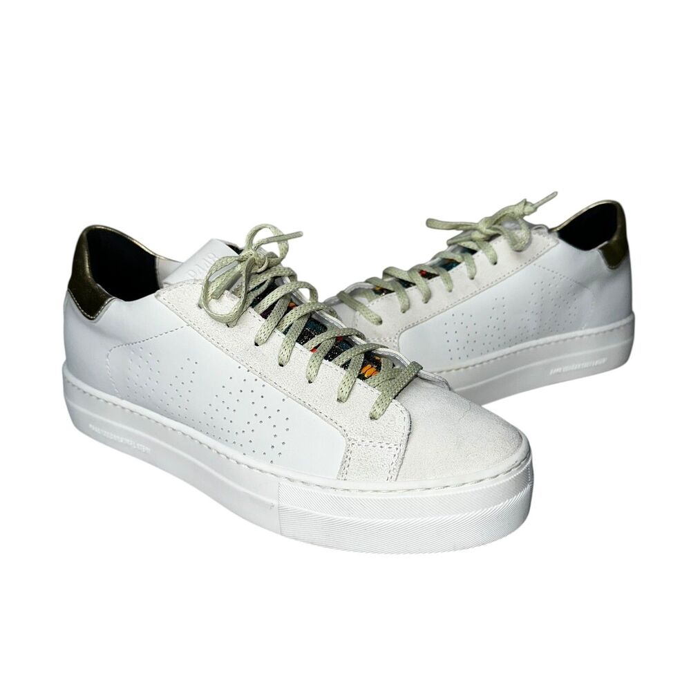P448 Thea Platform Mahlia Mixed‎ Suede Leather Sneakers Gold Heel Women's 39 8.5